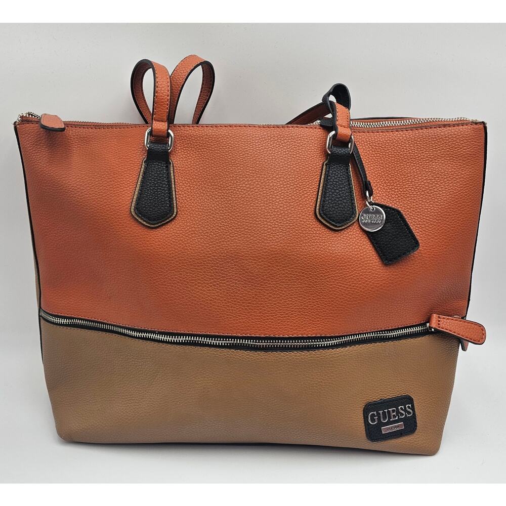 Guess Women's Large Brown/Orange Faux Leather Tote Bag